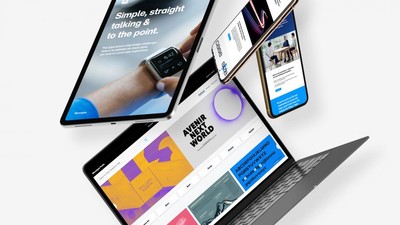 An Apple Watch is shown on a laptop next to a smartphone, highlighting its compatibility with multiple devices.
