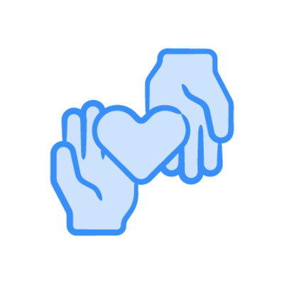 Two hands gently holding a red heart icon, symbolizing love and care.