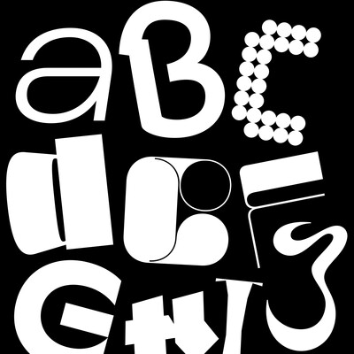 A collection of letters and numbers displayed in various shapes and colors, showcasing diverse typography styles.